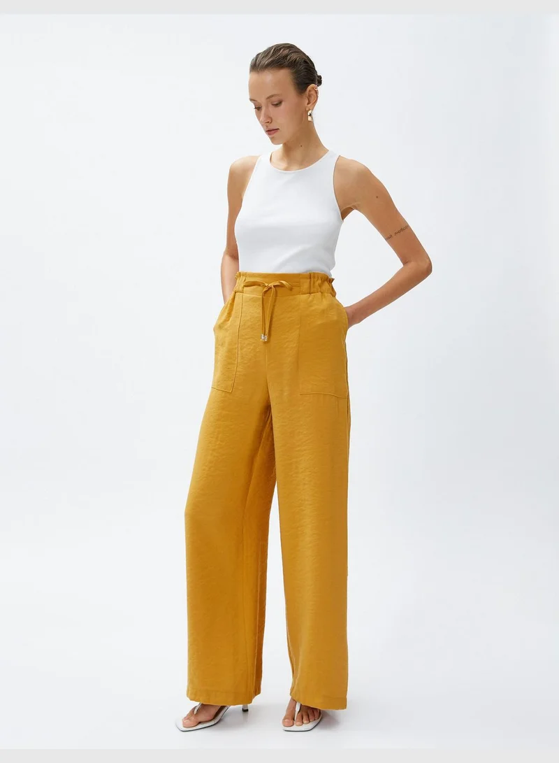 كوتون Silky Fabric Drawstring Wide Leg Trousers