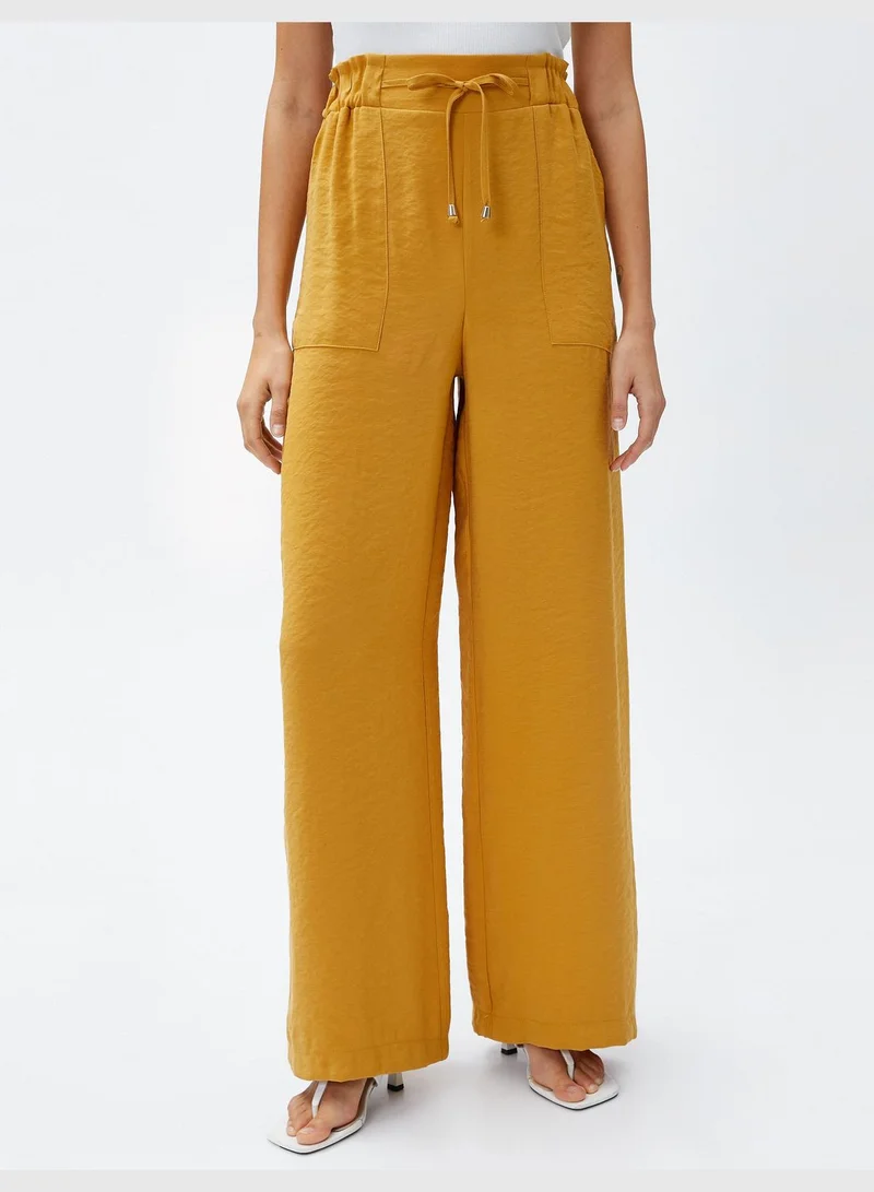 كوتون Silky Fabric Drawstring Wide Leg Trousers