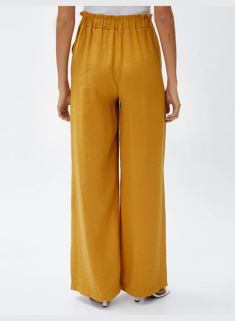 كوتون Silky Fabric Drawstring Wide Leg Trousers