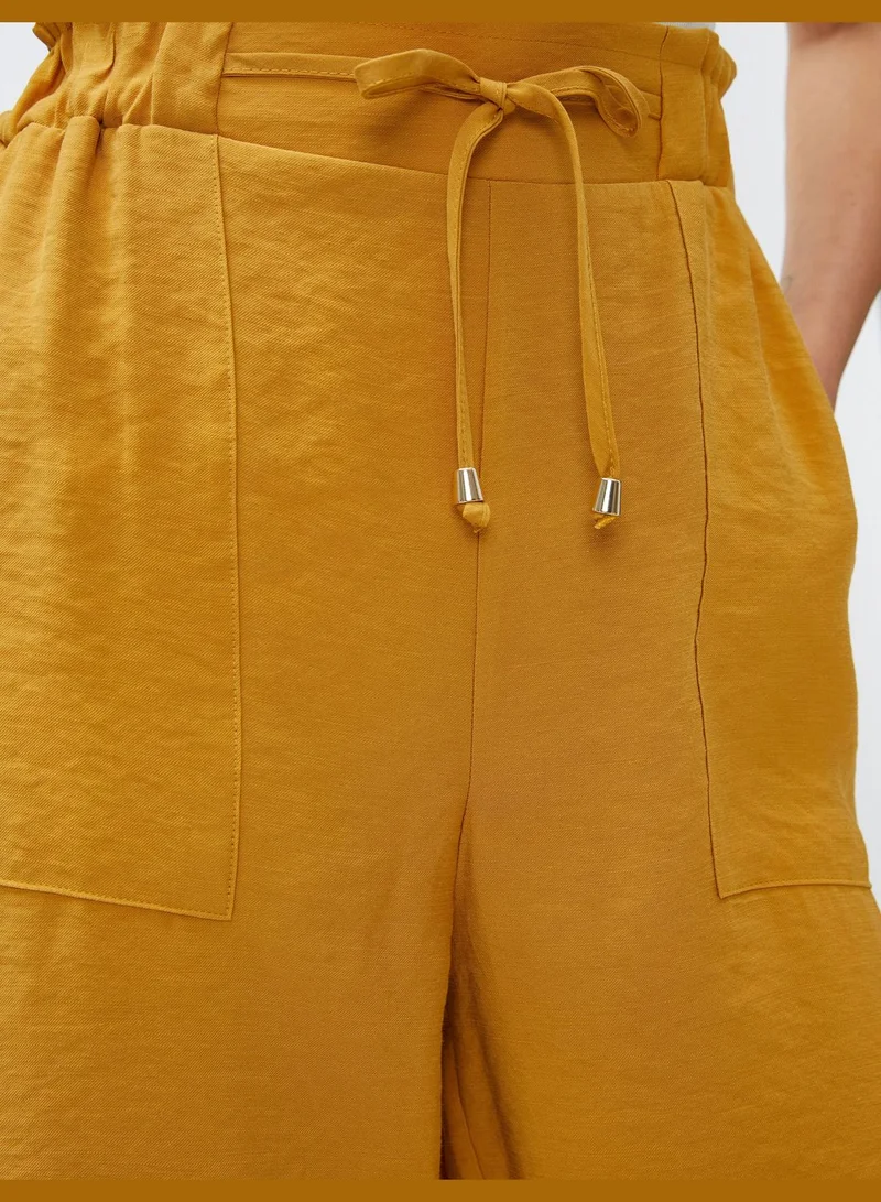 كوتون Silky Fabric Drawstring Wide Leg Trousers