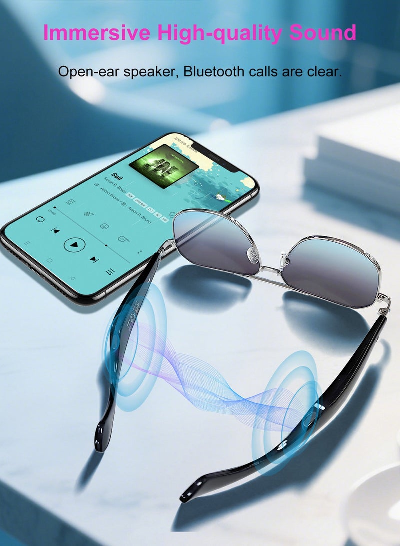 STEELCORE Smart Glasses AI Translation Glasses Bluetooth Audio Sunglasses with Dual Stereo Speakers, Open Earphones Music Playback and HD Calls, for Men and Women (Blue Lenses) - Image 3