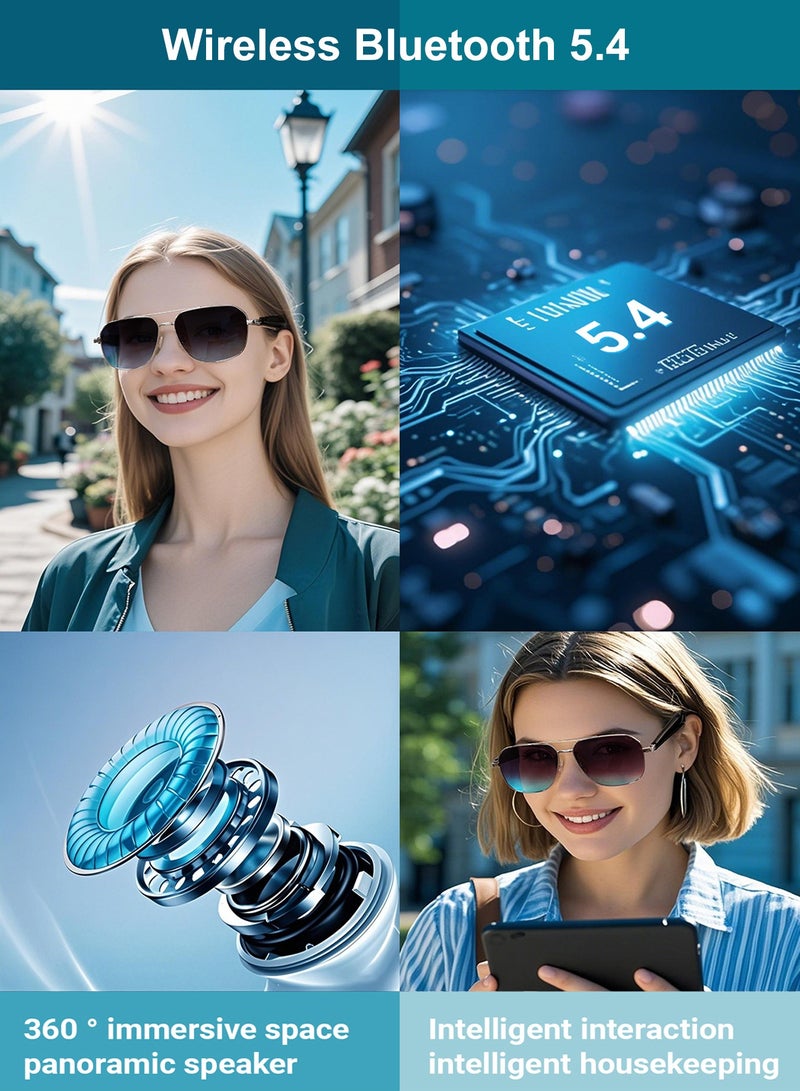 STEELCORE Smart Glasses AI Translation Glasses Bluetooth Audio Sunglasses with Dual Stereo Speakers, Open Earphones Music Playback and HD Calls, for Men and Women (Blue Lenses) - Image 4