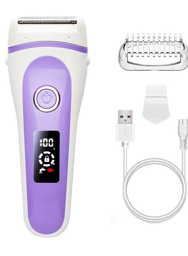 YLKGR Electric Lady Shaver Bikini Trimmer Wet & Dry Rechargeable Cordless Painless Electric Razor for Women, LED Display Razor for Legs Underarms (Violet) - Image 1
