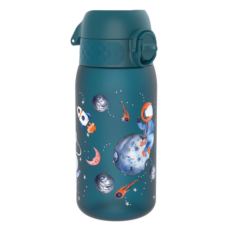ION8 Small Water Bottle 350 ml12 oz Leak Proof Easy to Open Secure Lock Dishwasher Safe BPA Free Carry Handle Flip Cover Easy Clean Odor Free Carbon Neutral Deep Teal Space Travel Design