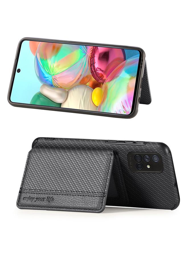 erorex Case For Samsung Galaxy A51 5G Carbon Fiber Magnetic Card Bag TPU+PU Shockproof Back Cover Case with Holder & Card Slot & Photo Frame - Image 3