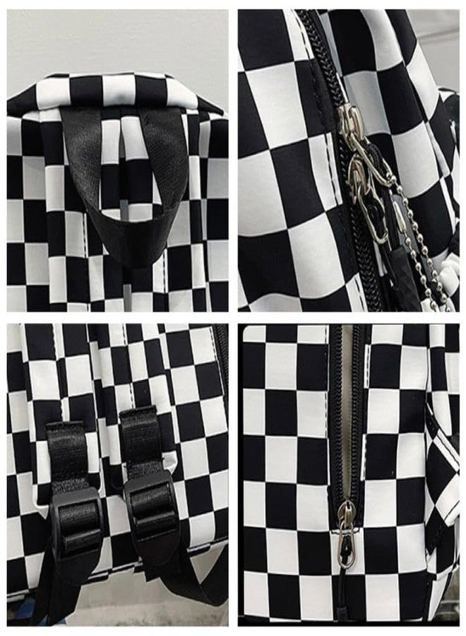 MININAI Y2K Aesthetic Checkered Backpack with Kawaii Pendant Checkerboard Backpack Cute Preppy Laptop Backpack Light Rucksack (One Size,Pink) - Image 5