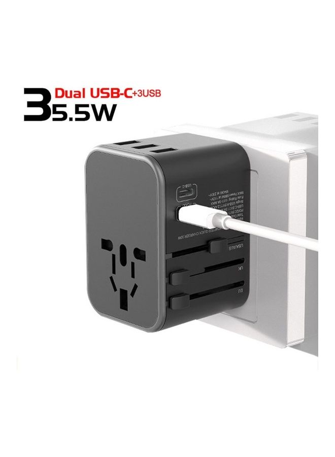 OFFBEAT ACE 35.5W PD Travel Adapter, QC 3.0 Universal Adapter, International Travel Adapter with 20W PD Dual Type-C, Universal Adapter Plug with 3 Fast USB Ports for USA, UK/UAE/KSA/Oman and EU/India Black Grey - Image 3
