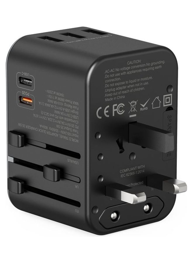 OFFBEAT ACE 35.5W PD Travel Adapter, QC 3.0 Universal Adapter, International Travel Adapter with 20W PD Dual Type-C, Universal Adapter Plug with 3 Fast USB Ports for USA, UK/UAE/KSA/Oman and EU/India Black Grey - Image 5
