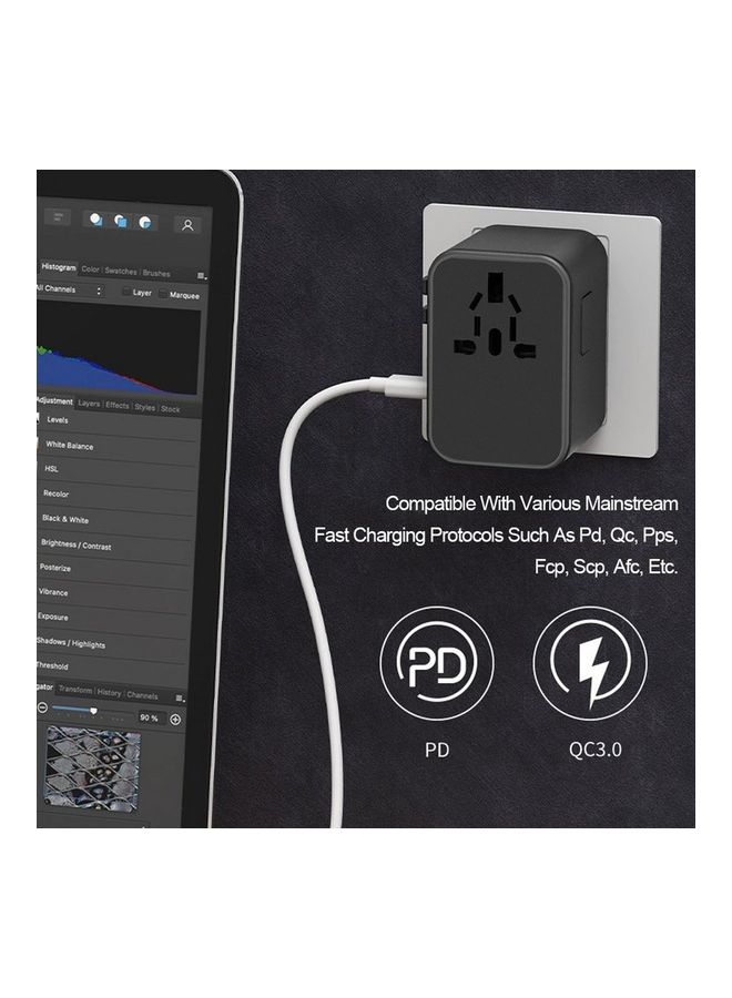 OFFBEAT ACE 35.5W PD Travel Adapter, QC 3.0 Universal Adapter, International Travel Adapter with 20W PD Dual Type-C, Universal Adapter Plug with 3 Fast USB Ports for USA, UK/UAE/KSA/Oman and EU/India Black Grey - Image 2