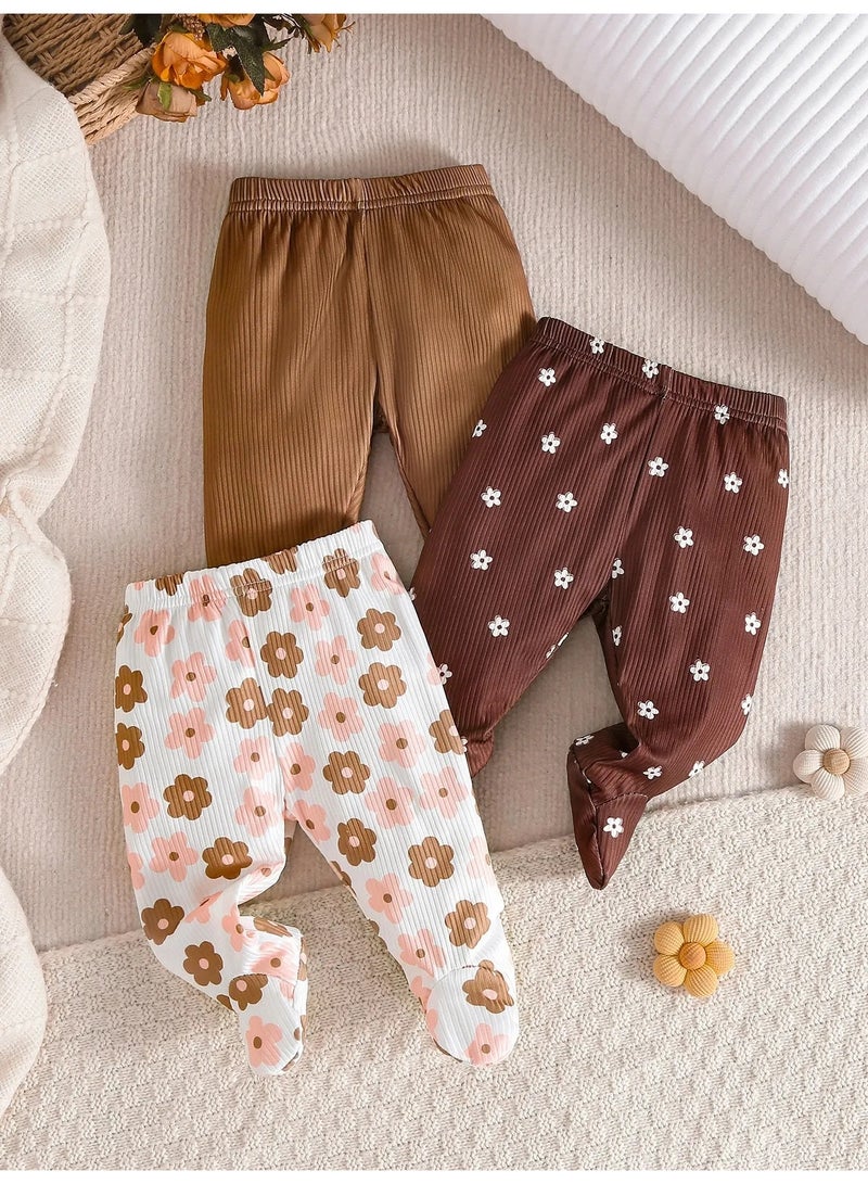 Winter leggings for babies, set of 3 pairs featuring cute and varied colors and designs. Made from soft and comfortable fabric that is gentle on the baby’s skin, with a comfortable elastic waistband for easy wear. These slim-fit autumn leggings are suitable for babies aged 6-9 months - Image 2