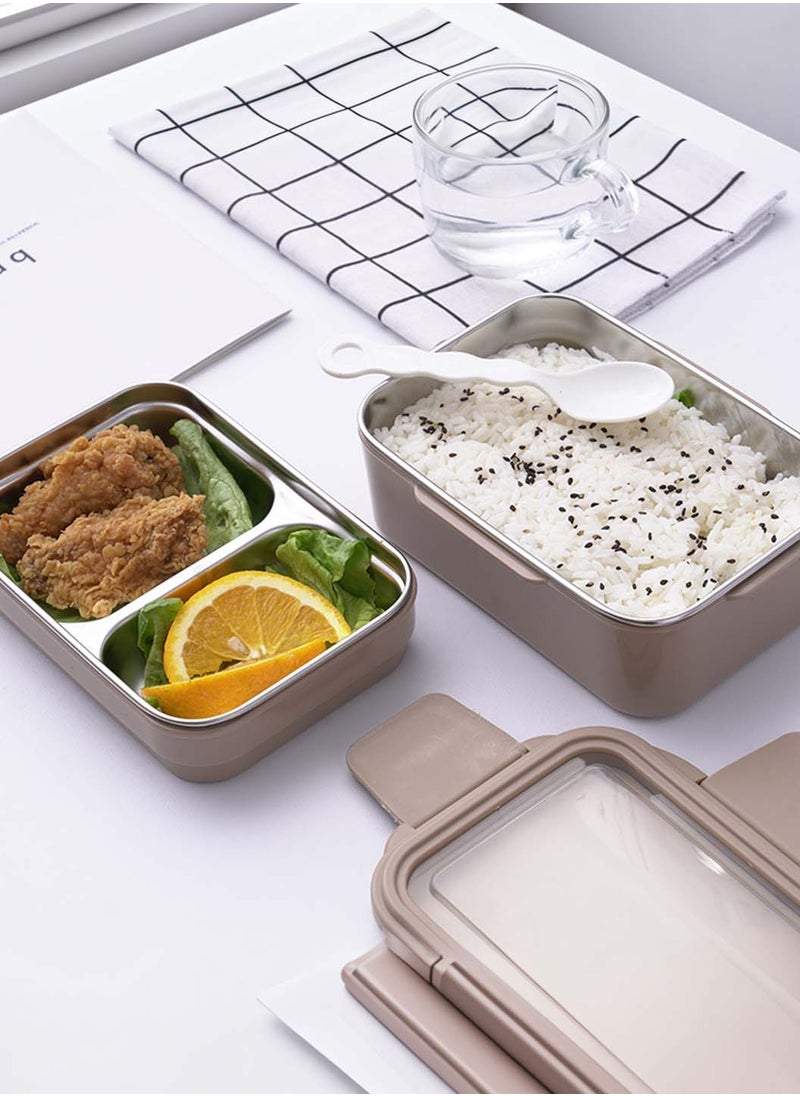 LEOKOR - Bento Box, Stainless Steel Double Layer Lunch Box with Lunch Bag and Tableware, Food Storage Box, Leakproof Lunch Container for Adults Kids Men Women Teens 1000ML (Brown) - Image 1