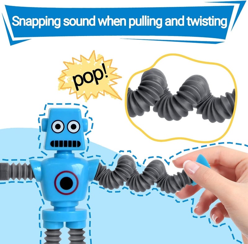 COLEGRY Pop Tubes Robot Fidget Toys (4 Pack), Telescopic Suction Cup Robotics Toy, Toddler Fine Motor Skills & Creative Learning, Autism Sensory Toys for Kids Age 3-6, Party Favors Boy Girl  Gifts - Image 5