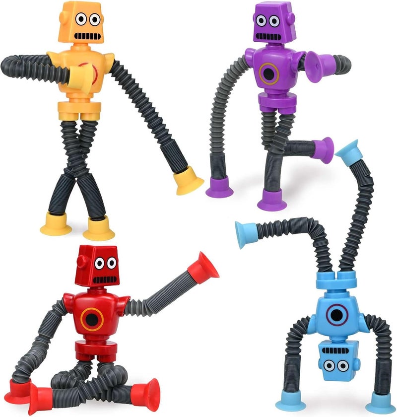 COLEGRY Pop Tubes Robot Fidget Toys (4 Pack), Telescopic Suction Cup Robotics Toy, Toddler Fine Motor Skills & Creative Learning, Autism Sensory Toys for Kids Age 3-6, Party Favors Boy Girl  Gifts - Image 1