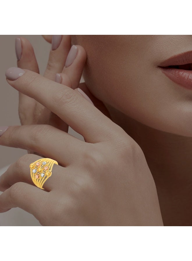 BAFLEH JEWELLERY Radiant Trio – Elegant 3-Tone 21K Gold Ring  - Image 3