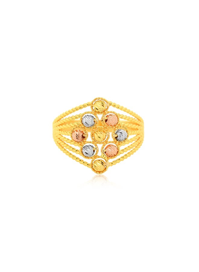 BAFLEH JEWELLERY Radiant Trio – Elegant 3-Tone 21K Gold Ring  - Image 2