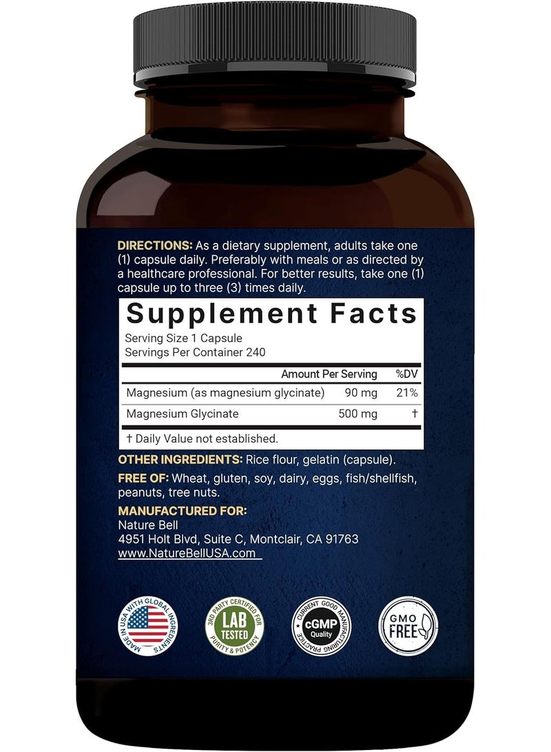 NatureBell Magnesium Glycinate Capsules 500mg | 240 Count - Image 2