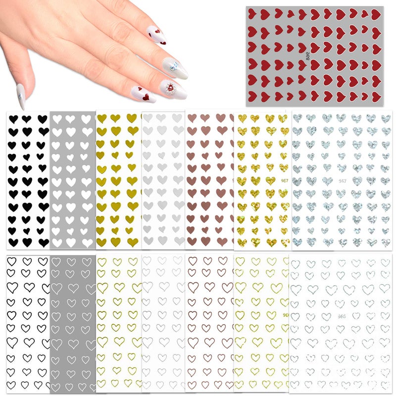 15 Large Sheets Hearts Nail Stickers for Women Girls Kids  3D Self Adhesive Heart Nail Decals for Natural Fingernails and Acrylic Nails Heart Nail Decor for Nail Art Design DIY Nail Decoration