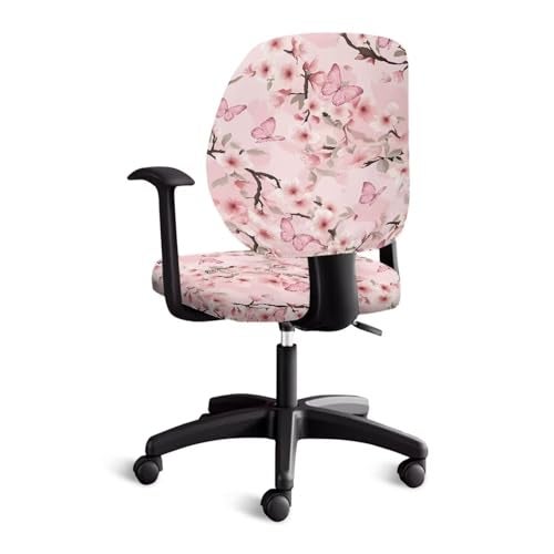 Talayituse Butterfly Cherry Blossom Print Office Computer Chair Covers, Split Stretchable Seat Cover Removable & Washable Rotating Chair Protective Slipcover - Image 2