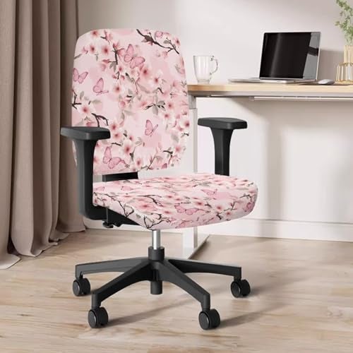 Talayituse Butterfly Cherry Blossom Print Office Computer Chair Covers, Split Stretchable Seat Cover Removable & Washable Rotating Chair Protective Slipcover - Image 5