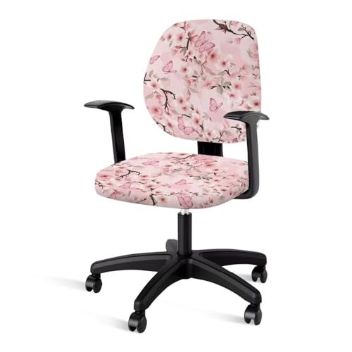 Talayituse Butterfly Cherry Blossom Print Office Computer Chair Covers, Split Stretchable Seat Cover Removable & Washable Rotating Chair Protective Slipcover - Image 1