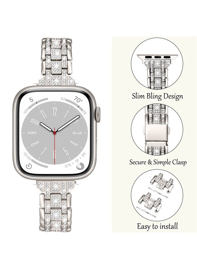 Bling Slim Band Designed For apple watch band 38mm 40mm 41mm Series 8/7/6/5/4/3/2/1 SE, Shiny Women Diamond Rhinestone Metal Strap for iwatch (42MM/44MM/45MM, Starlight)