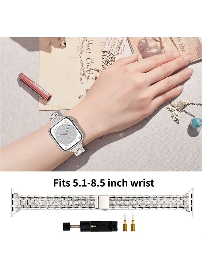 Bling Slim Band Designed For apple watch band 38mm 40mm 41mm Series 8/7/6/5/4/3/2/1 SE, Shiny Women Diamond Rhinestone Metal Strap for iwatch (42MM/44MM/45MM, Starlight)
