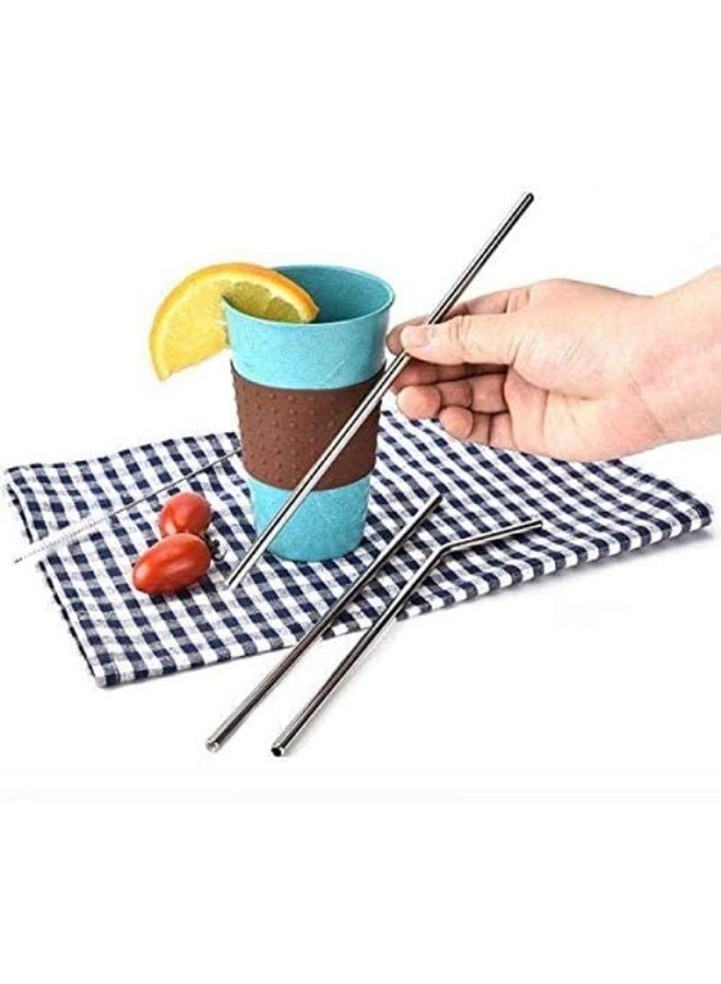 Reusable Metal Drinking Straws 304 Stainless Steel Sturdy Bent Straight Drinks Straw with Cleaning Brush, 4 pcs - Image 3
