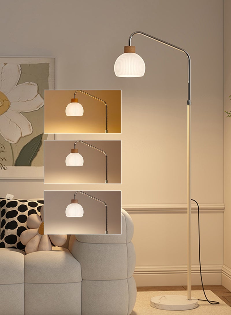 Onelight Cream Glass Shade Floor Lamp Standing Lamp with Cream Color Pole Wooden Three Color Lighting Foot Switch Ideal for Living Room and Bedroom - Image 1