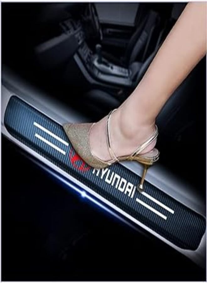 Generic Loky boy Car Door Sill Scuff Plate Cover Protector for Hyundai Carbon Fiber 4pcs Car Door Sill Scuff Plate Protector Decoration 