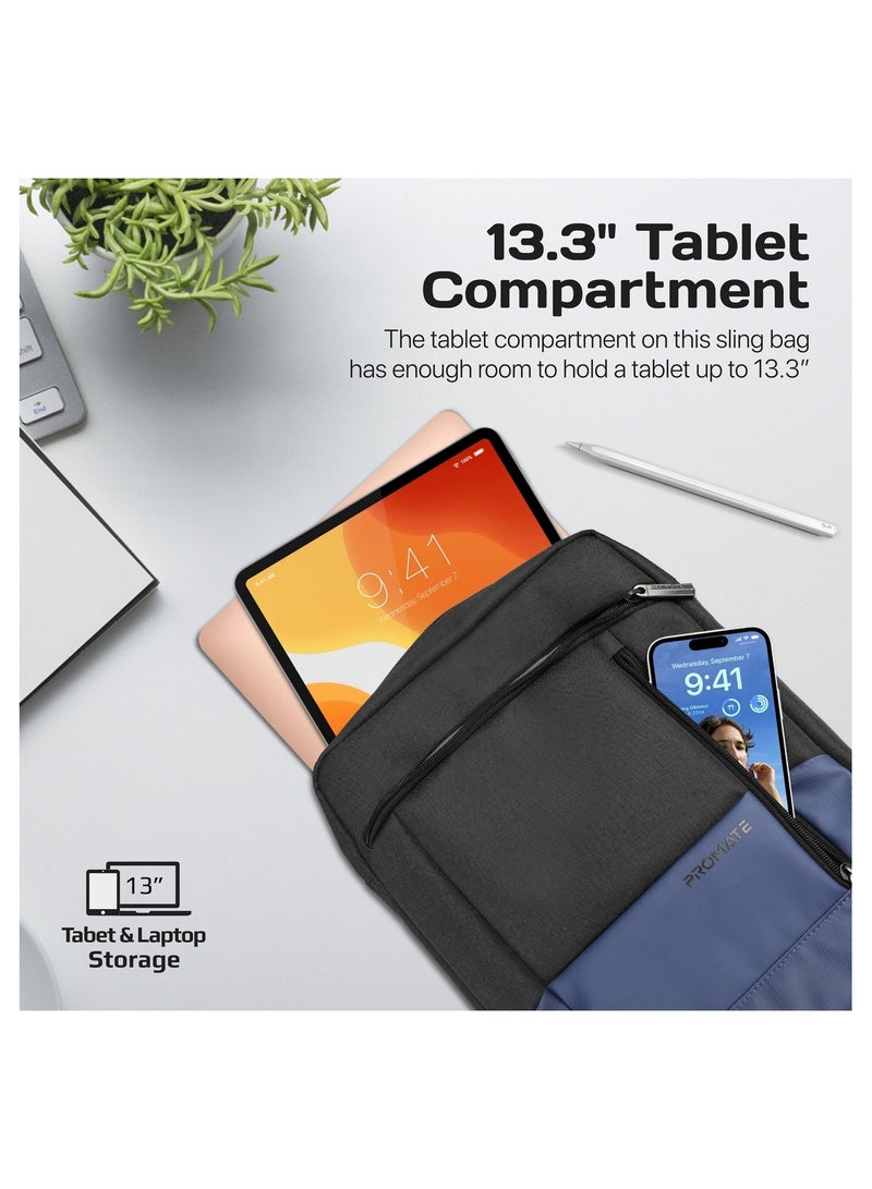 PROMATE Shoulder Bag, Sleek Stylish 13-Inch Tablet And Laptop Hand Bag With Secure Zipper, Water-Resistance, Lightweight Design, Front Storage Pocket For Macbook Air, Ipad Air, Dell Xps 13, Satchel-Hb Blue - Image 3