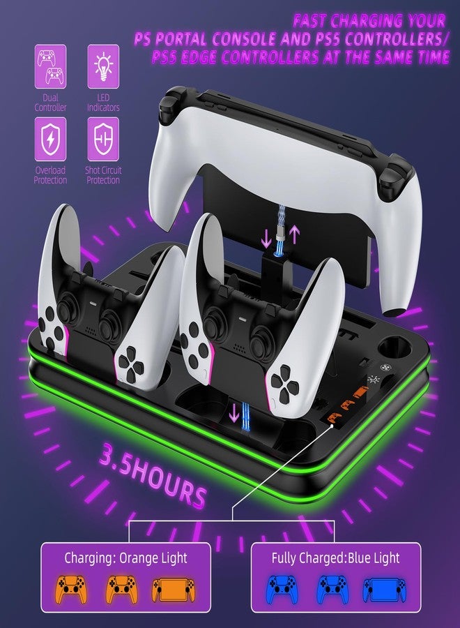 JDDWIN حامل ومحطة تبريد لجهاز PS5 / PS5 Slim/Pro من JDDWIN مع وحدة تحكم LED ومحطة شحن لجهاز PS5، بإضاءة سوداء - Image 4