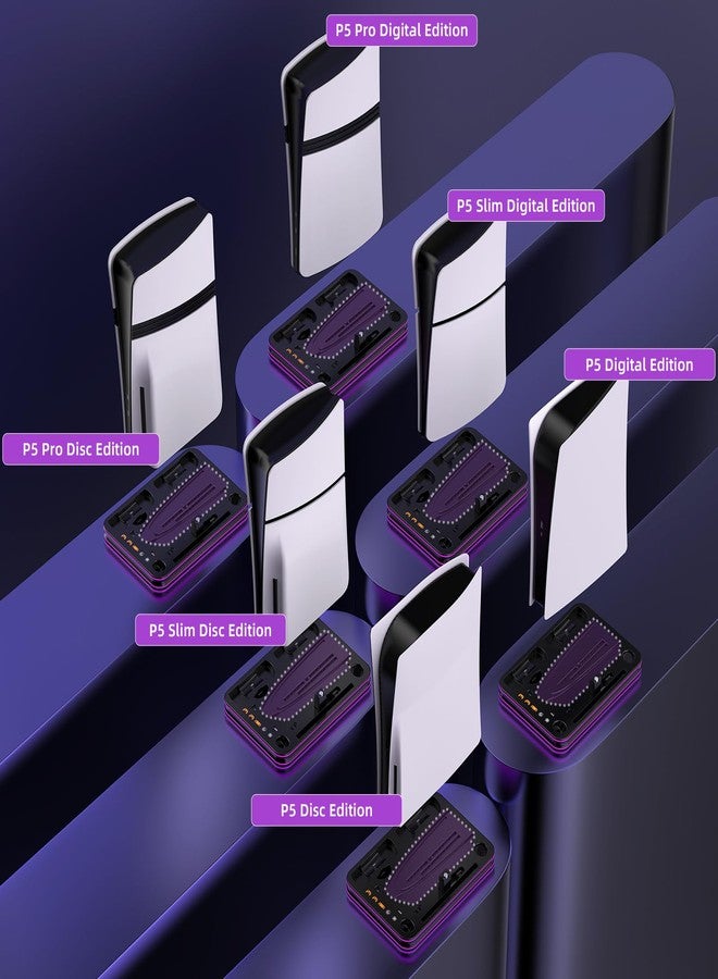 JDDWIN حامل ومحطة تبريد لجهاز PS5 / PS5 Slim/Pro من JDDWIN مع وحدة تحكم LED ومحطة شحن لجهاز PS5، بإضاءة سوداء - Image 3