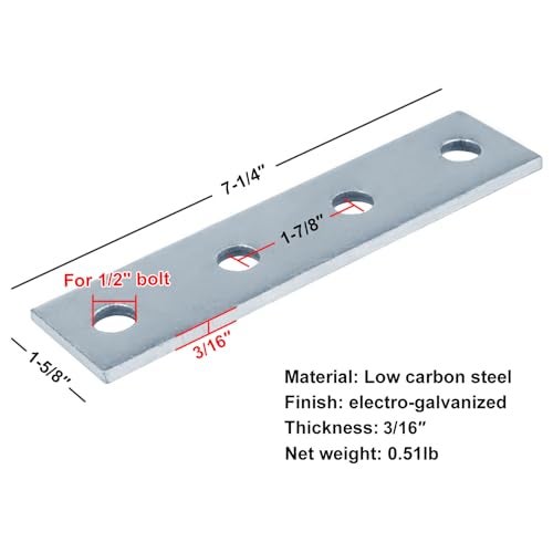 heneng 9 Pcs 4 Hole Flat Plate Fitting for 1-5/8" Strut Channel, Splice Plate Connector Bracket, 3/16" Thick - Image 2