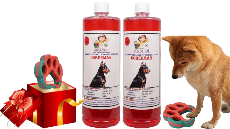 swacch Doberman Dog Shampoo + Paw Shape I Rubber Dog Toy for Training and Interactive I Durable & Safe I Combo Pack I 2 Litre Jasmine - Image 1