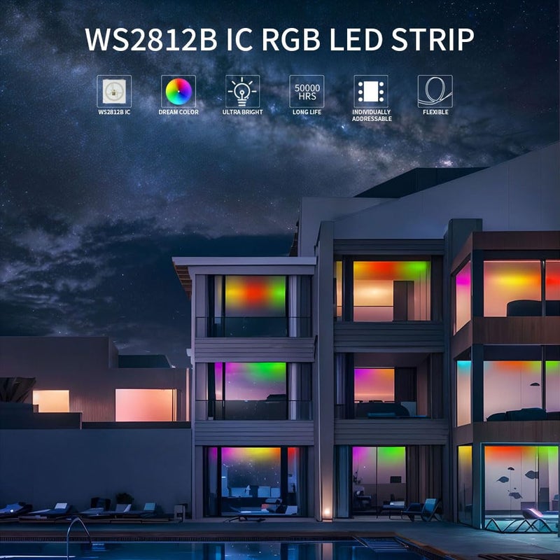 LOAMLIN WS2812B IC RGB 5050SMD ECO Individual Addressable LED Strip Light, 16.4FT 300LED 60LED/m Flexible Full Color IP30 DC5V Black PCB for DIY Project (No Power Adapter or Controller) - Image 4