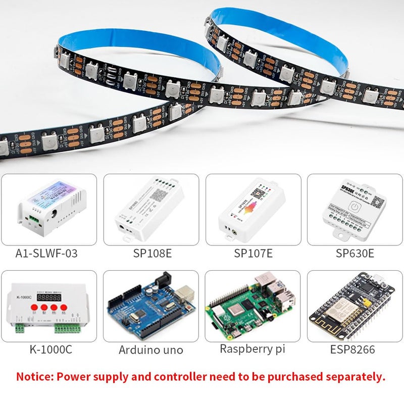 LOAMLIN WS2812B IC RGB 5050SMD ECO Individual Addressable LED Strip Light, 16.4FT 300LED 60LED/m Flexible Full Color IP30 DC5V Black PCB for DIY Project (No Power Adapter or Controller) - Image 3