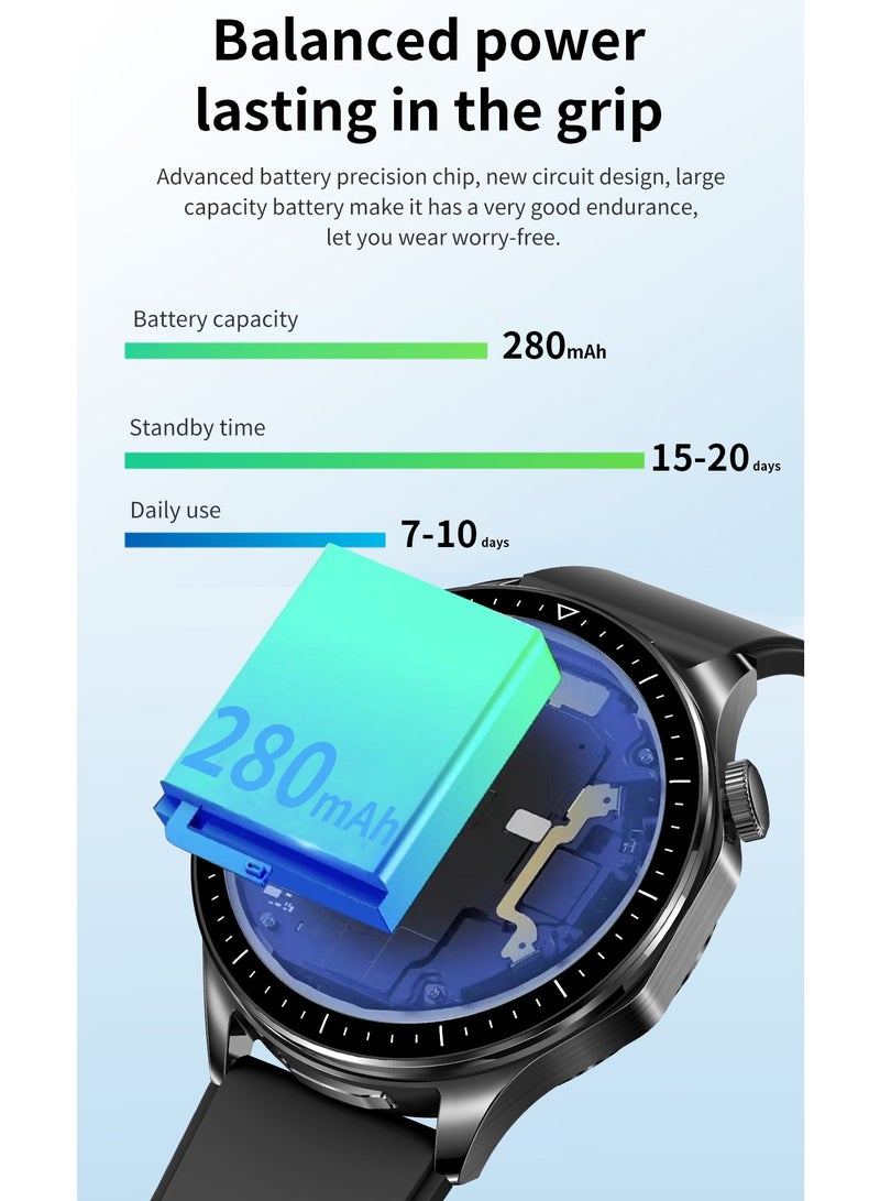 RollsTimi  Men's Smart Watch 1.43-Inch High-Definition Touch Screen, TWS Organizer , IP67 Waterproof And Dustproof, Health Monitoring Sports Watch,T98 Steel Band Black - Image 3
