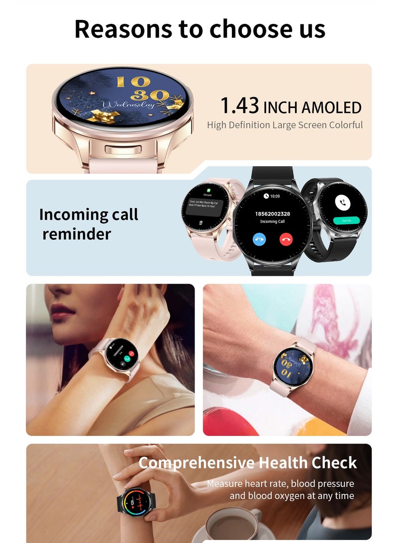 RollsTimi  Men's Smart Watch 1.43-Inch High-Definition Touch Screen, TWS Organizer , IP67 Waterproof And Dustproof, Health Monitoring Sports Watch,T98 Steel Band Black - Image 5