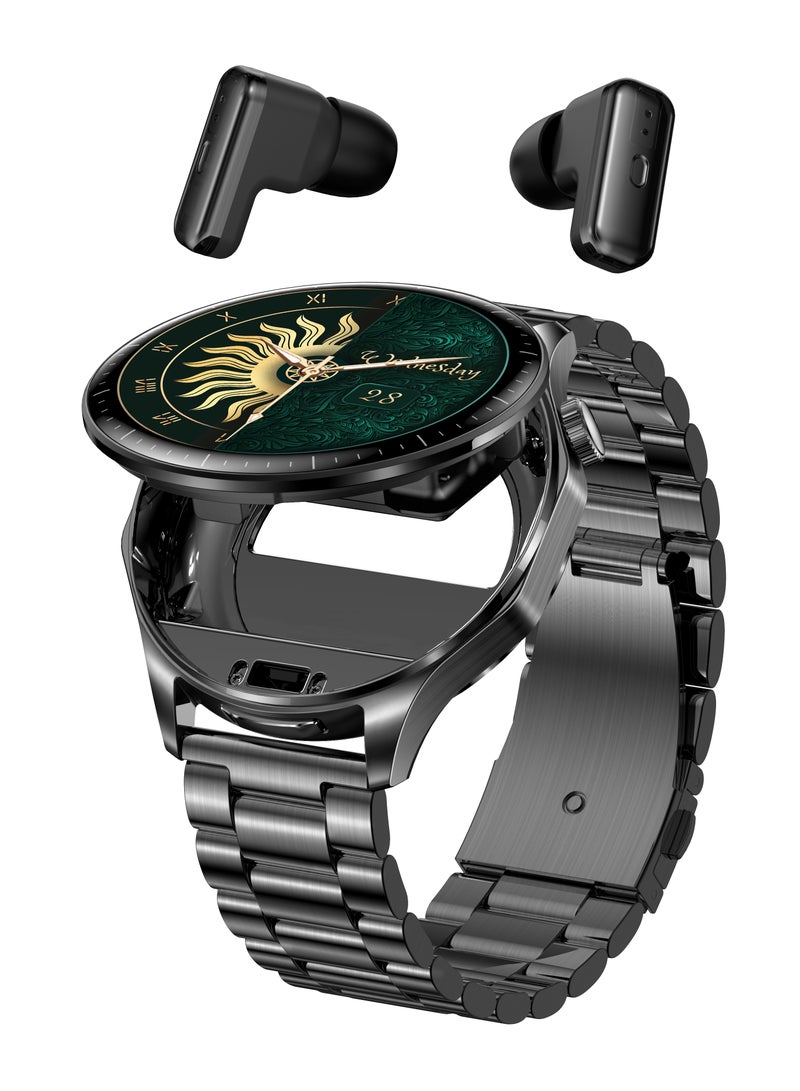 RollsTimi  Men's Smart Watch 1.43-Inch High-Definition Touch Screen, TWS Organizer , IP67 Waterproof And Dustproof, Health Monitoring Sports Watch,T98 Steel Band Black - Image 1