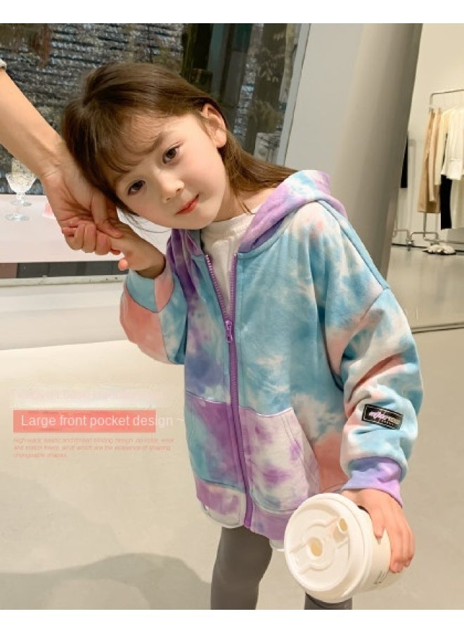 Zuoxi Girl's Jacket Autumn Kids Tie-dye Hooded Top Zip-up Pullover Stylish Fashionable Girls Spring/fall Outerwear - Image 1