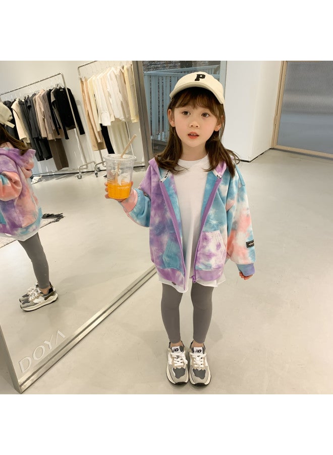 Zuoxi Girl's Jacket Autumn Kids Tie-dye Hooded Top Zip-up Pullover Stylish Fashionable Girls Spring/fall Outerwear - Image 5