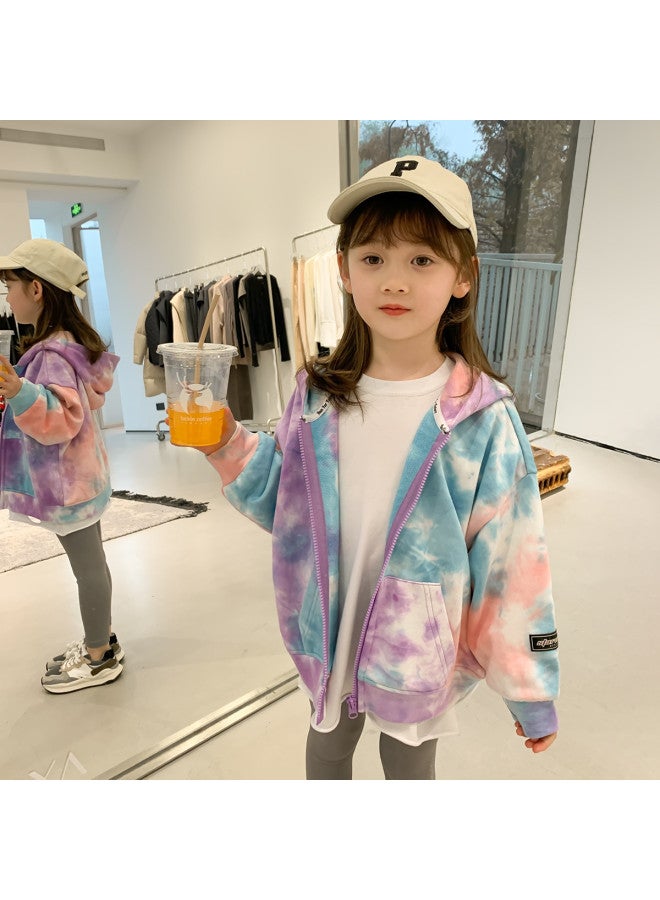 Zuoxi Girl's Jacket Autumn Kids Tie-dye Hooded Top Zip-up Pullover Stylish Fashionable Girls Spring/fall Outerwear - Image 3