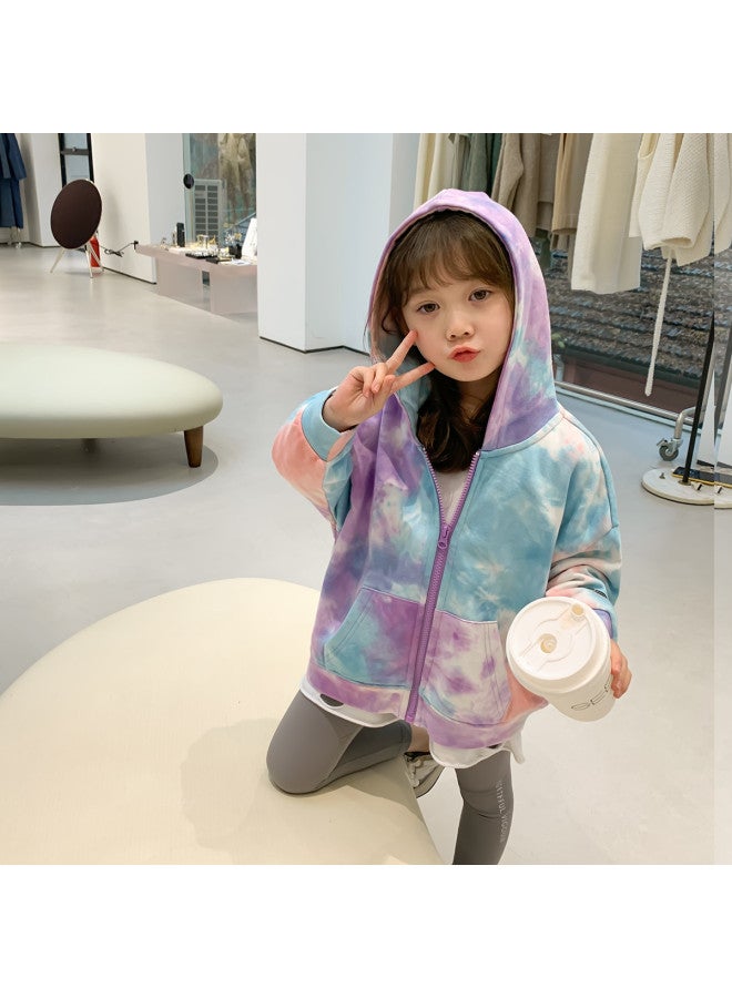Zuoxi Girl's Jacket Autumn Kids Tie-dye Hooded Top Zip-up Pullover Stylish Fashionable Girls Spring/fall Outerwear - Image 4