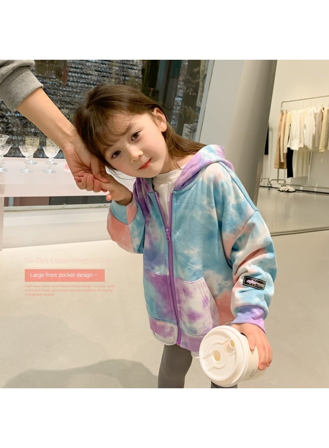 Zuoxi Girl's Jacket Autumn Kids Tie-dye Hooded Top Zip-up Pullover Stylish Fashionable Girls Spring/fall Outerwear - Image 2