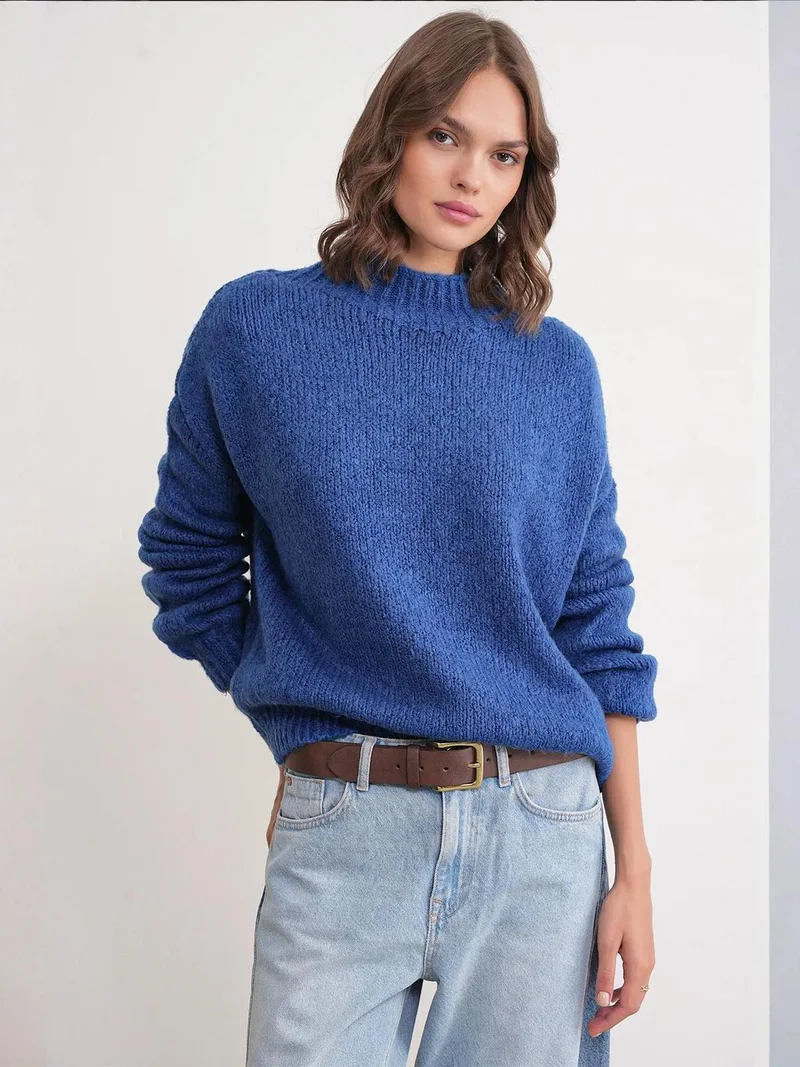MixRay Mixray Relaxed Fit Crew Neck Thick Knit Sweater