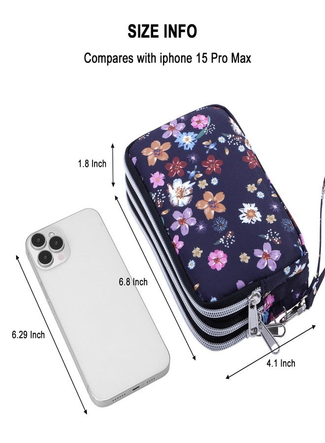 HAWEE Cellphone Wristlet Wallets for Women Large Capacity Clutch Purse 3 Zipper Compartments 6 Card Slots Anti-water Handbag, Colorful Flower, Medium - Image 3