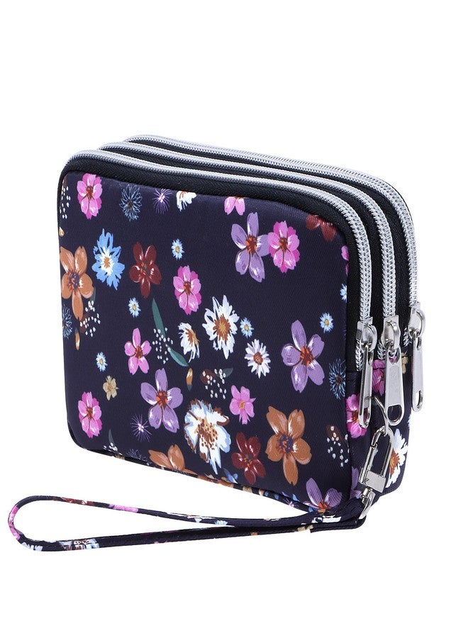 HAWEE Cellphone Wristlet Wallets for Women Large Capacity Clutch Purse 3 Zipper Compartments 6 Card Slots Anti-water Handbag, Colorful Flower, Medium - Image 1