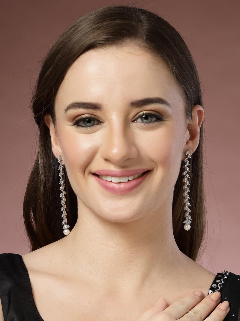 ADIVA Silver-Plated Pink American Diamond-Studded Western Hoop Earrings Set for women, Traditional Stylish Jhumka for Girls Party, Wedding, Festive - Image 3