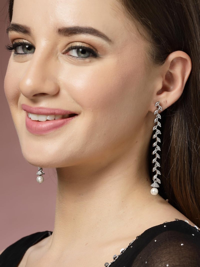 ADIVA Silver-Plated Pink American Diamond-Studded Western Hoop Earrings Set for women, Traditional Stylish Jhumka for Girls Party, Wedding, Festive - Image 2