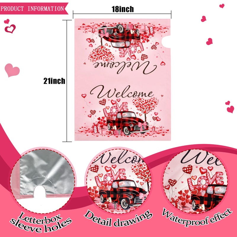 ARKUKT Valentine'S Day Mailbox Cover Magnetic Welcome Love Heart Truck Mailbox Wraps Post Letter Box Cover For Garden Yard Home Decor Standard Size 21"" X 18"" - Image 3
